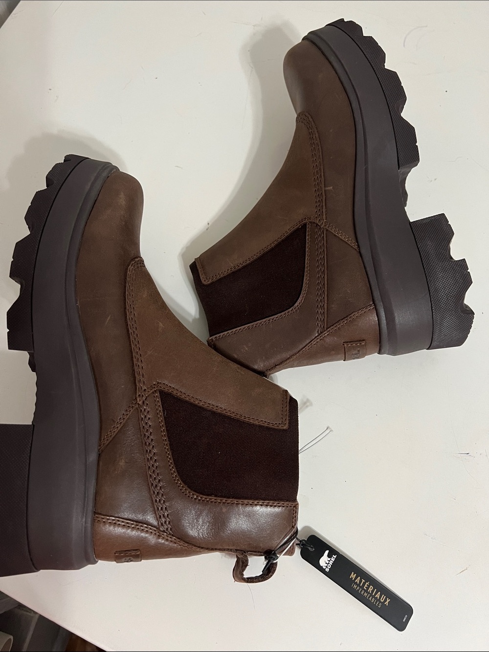 Sorel Joan Brown Leather Chelsea Lug Boots Size 9 - Picture 4 of 10